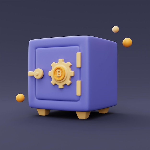 Closed purple safe box isolatedCryptocurrency protection conceptminimal style3d rendering