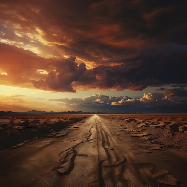 Photo closed road at stormy sunset