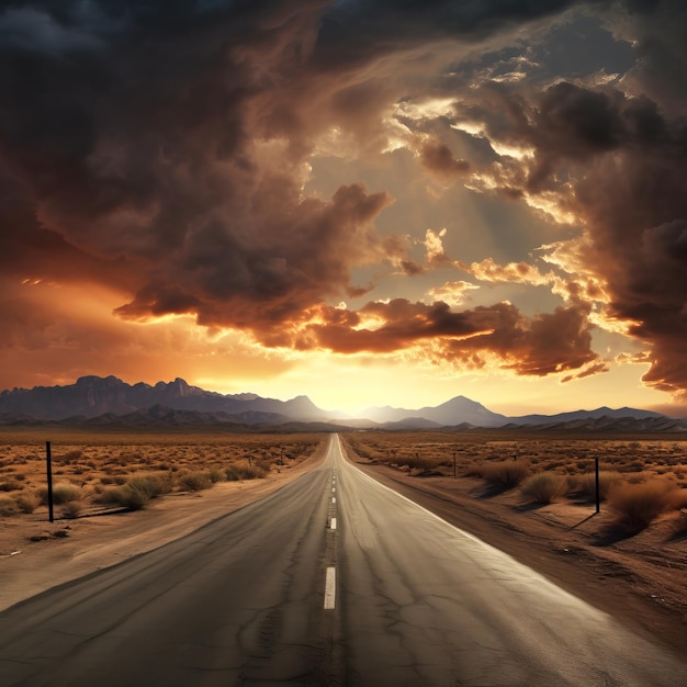 Photo closed road at stormy sunset