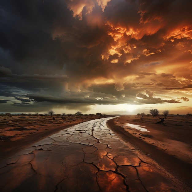 Photo closed road at stormy sunset