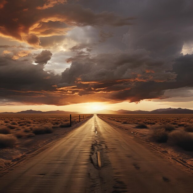 Photo closed road at stormy sunset