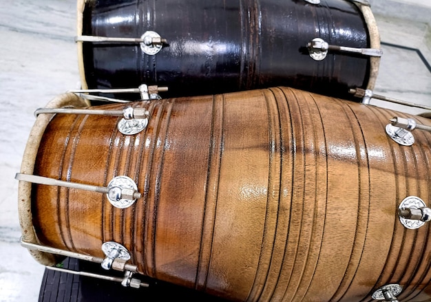 Closed up of Indian folk traditional musical instruments dholak