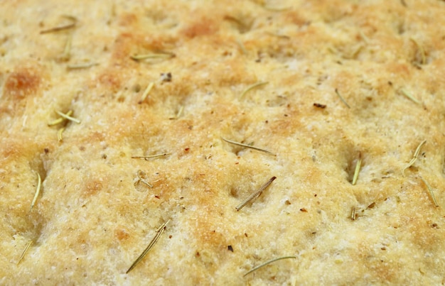 Closed Up Mouthwatering Texture of Rosemary and Olive Oil Focaccia Bread