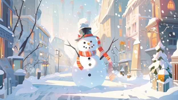 写真 クリスマスの ⁇ 囲気の背景に雪の男の閉じた