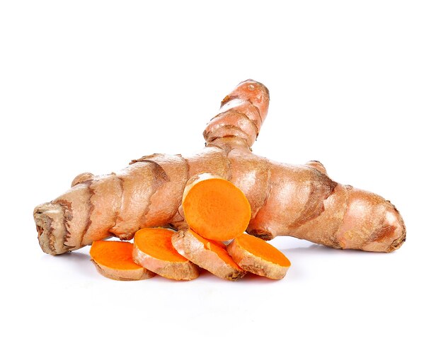 Closed up sliced fresh turmeric plant