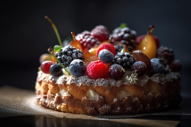 Closed up of strawberry cake and waffle with fruit nordic style