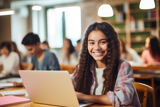 Closed up student study with laptop in classroom