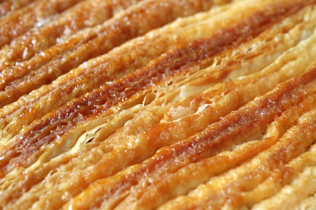 Closed Up Texture of Rolled and Folded Layers of French Palmier Pastry 