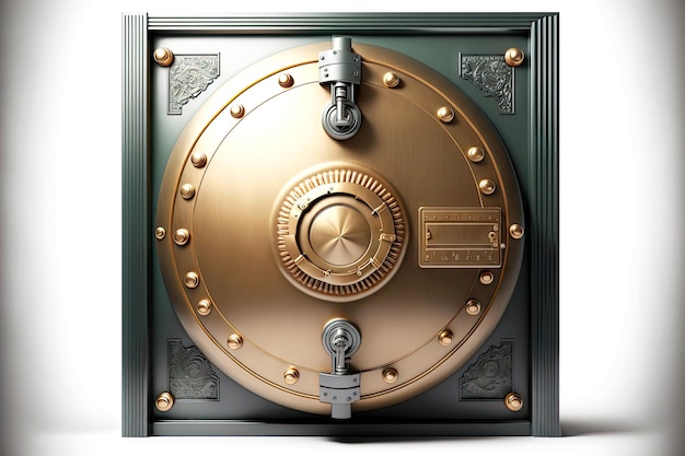 Closed vault door in banking system on white background