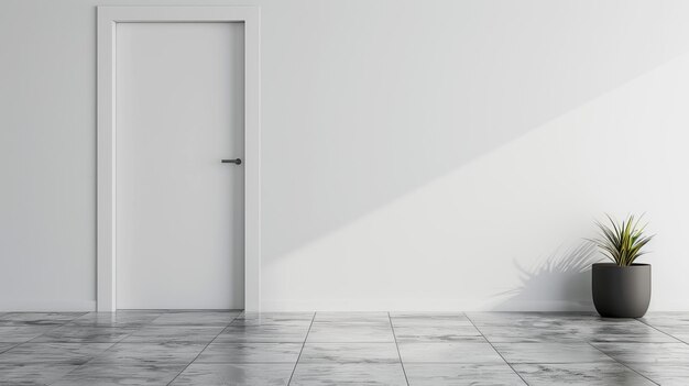 Foto una porta bianca chiusa in un interno minimalista con una pianta in vaso su uno sfondo chiaro concetto di design moderno ai generativa