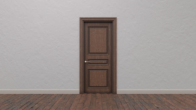 Closed wooden door in a bright room