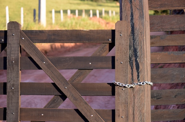 Closed wooden gate farm