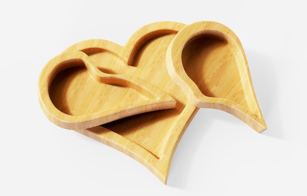 Closed wooden heart shaped box 3d render