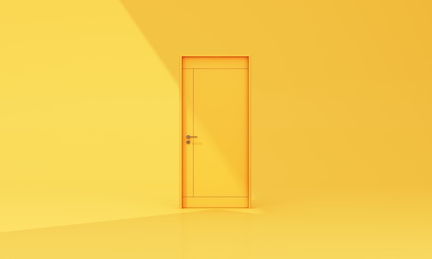 Photo closed yellow door on yellow background with sunlight shade and shadow 3d render