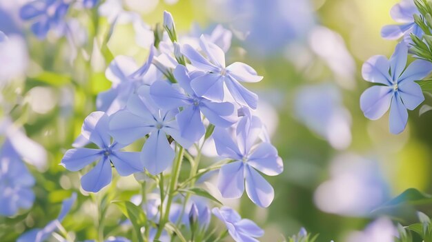 Photo closedup blue flowers phlox divaricata or woodland phlox beautiful blurred backgroun generative ai