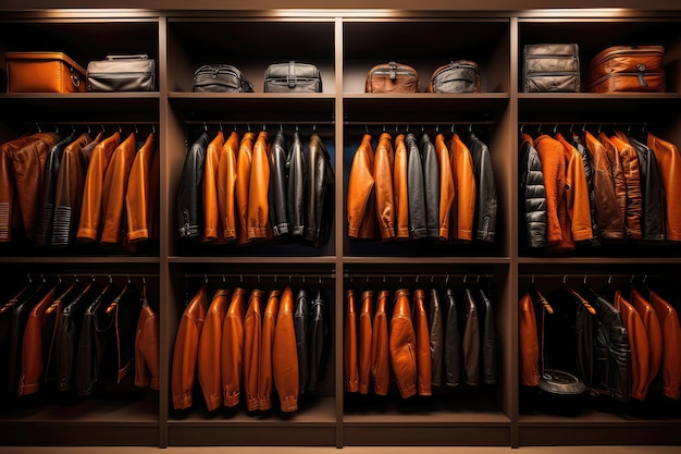 Closet Filled With Highquality Leather Jackets And Accessories Generative AI