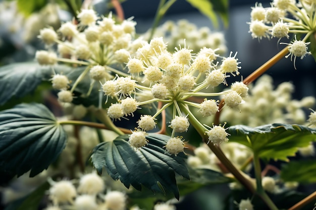 Closeu shot van Fatsia japonica bloemen gedurende de dag