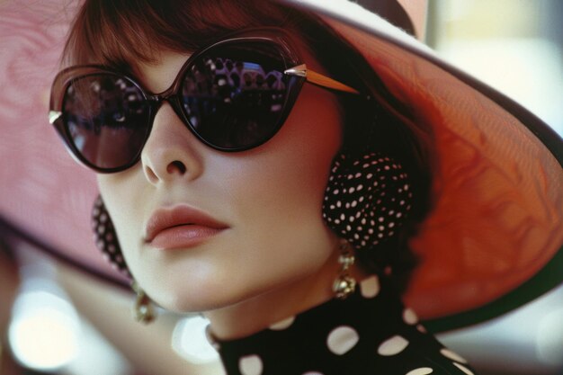 Photo closeup of a 60s fashionista evoking french nostalgia