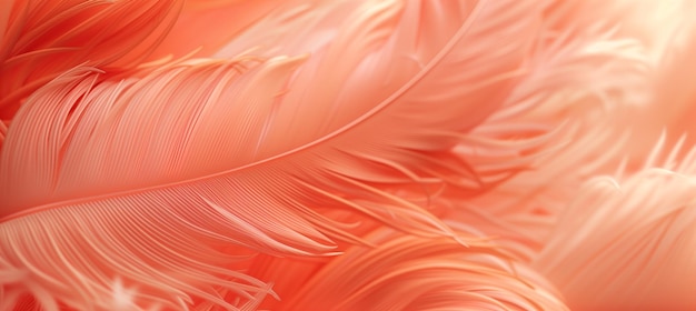 Closeup abstract macro of trendy peach feather texture apricot fluffy backdrop