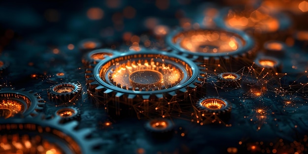 CloseUp Abstract of Cogs and Gears in a Machine Concept Abstract Photography Machinery CloseUp Mechanische onderdelen