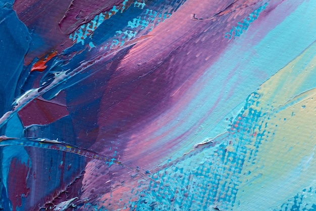 Closeup of abstract rough colorful art painting texture with oil brushstroke pallet knife paint on