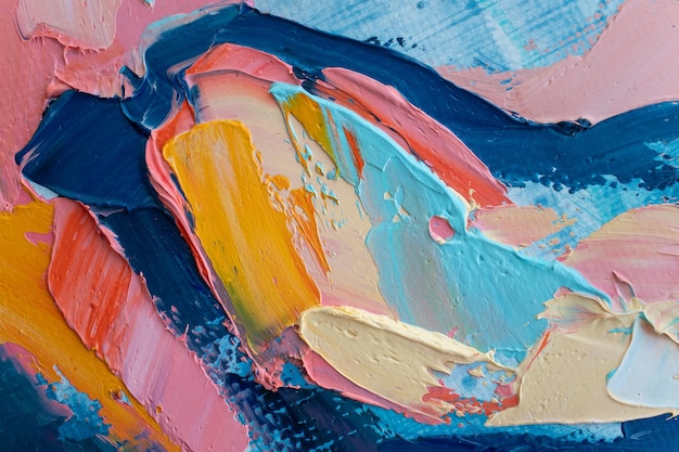 Closeup of abstract rough colorful art painting texture with oil brushstroke pallet knife paint on