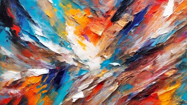 Клоуз-ап абстрактной грубой красочной многоцветной художественной живописи с масляным штрихом.