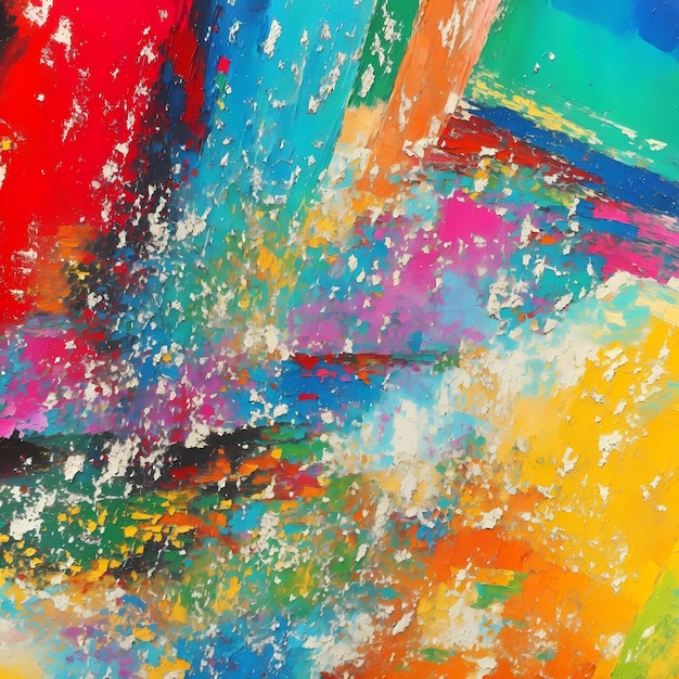 Closeup of abstract rough colorful multicolored art painting texture with oil brushstroke