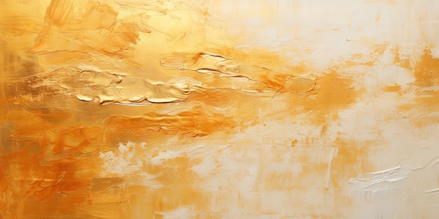 Closeup of abstract rough gold art painting texture wall with oil brushstroke pallet knife paint on canvas