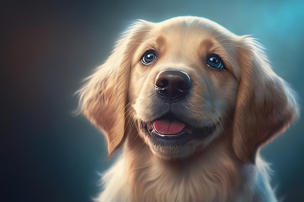 Портрет очаровательной собаки лабрадора крупным планом на синем фоне