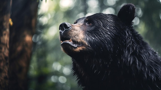 Крупный план взрослого черного медведя в лесу Селективный фокус