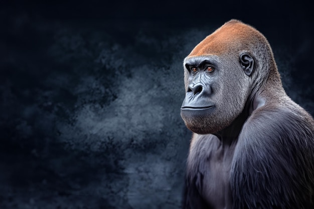 Closeup of an adult gorilla on a dark background