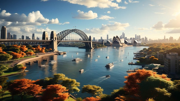 Крупным планом вид с воздуха на гавань в Сиднее