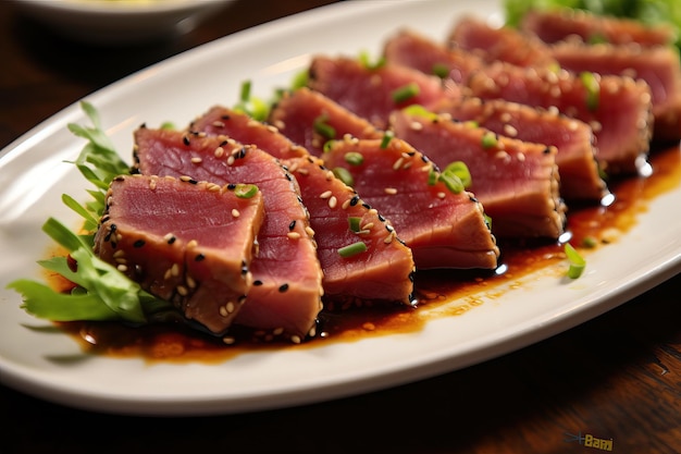 Closeup of Ahi Poke Tuna Created using generative AI tools