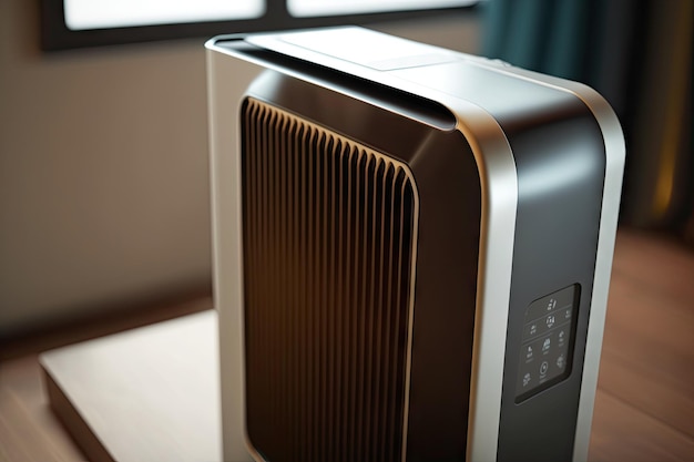 Closeup of air purifier with visible stream of filtered air