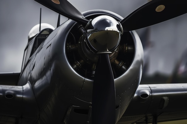 Крупный план пропеллерного двигателя самолета на открытом воздухе Генеративный ИИ