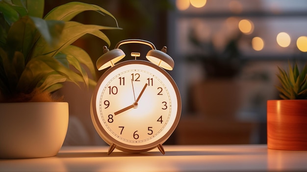 Closeup alarm clock on the table with copy space