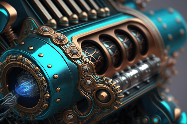 Closeup of alien blaster with its intricate details visible created with generative ai