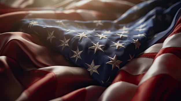 Крупный план американского флага в День памяти кровати
