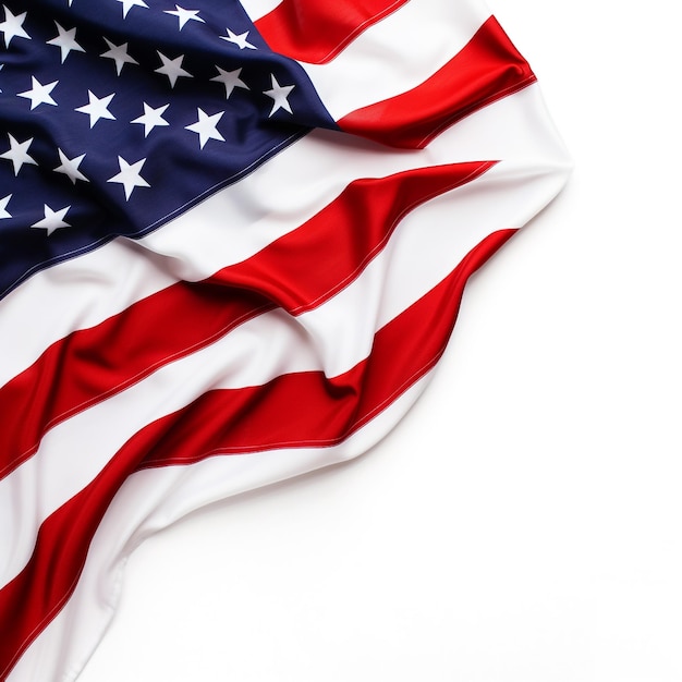 Closeup of American flag on plain background