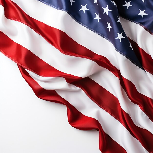 Closeup of American flag on plain background