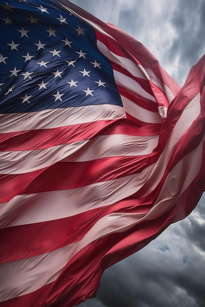 Closeup of american flag waving in the wind created with generative ai