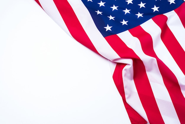 Closeup of american flag on white background.
