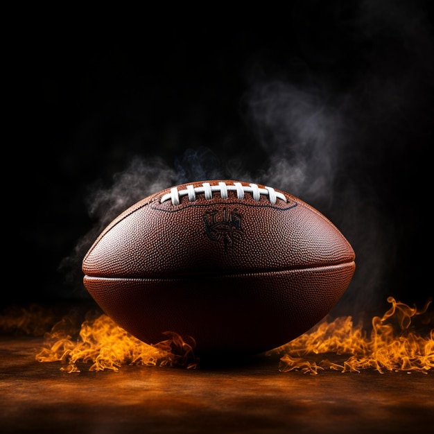 Closeup an American football ball shrouded in dramatic smoke For Social Media Post Size