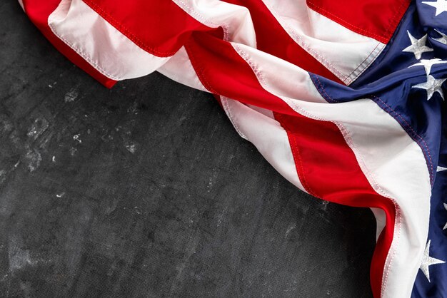 Closeup american national flag isolated over grey background memorial day labour day independence