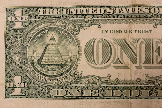 Photo closeup of the american one dollar banknote