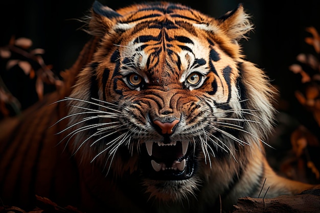 Closeup of an angry bengal tiger