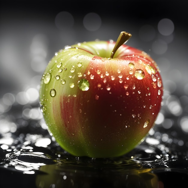 A CloseUp of an Apple Glistening with Water Droplets