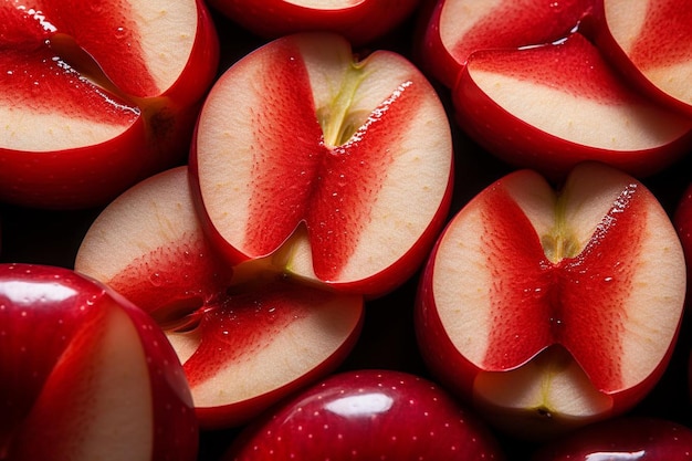 スパイラルパターンに並べられたリンゴの切片のクローズアップ 最高のリンゴ写真