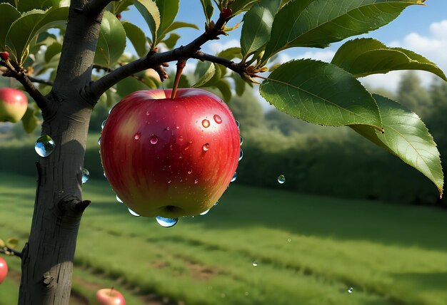 Photo closeup of an apple with water droplets on it